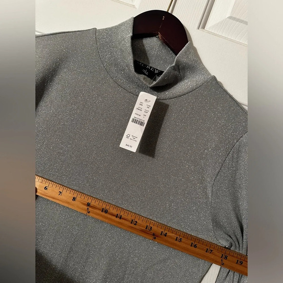 NWT J. CREW Sparkly Metallic Silver Shimmer Mock Turtleneck LARGE Stretch - Picture 8 of 10